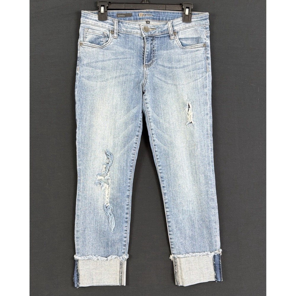 KUT From The Kloth Jeans Womens 6 Blue Boyfriend Pockets Distressed Denim